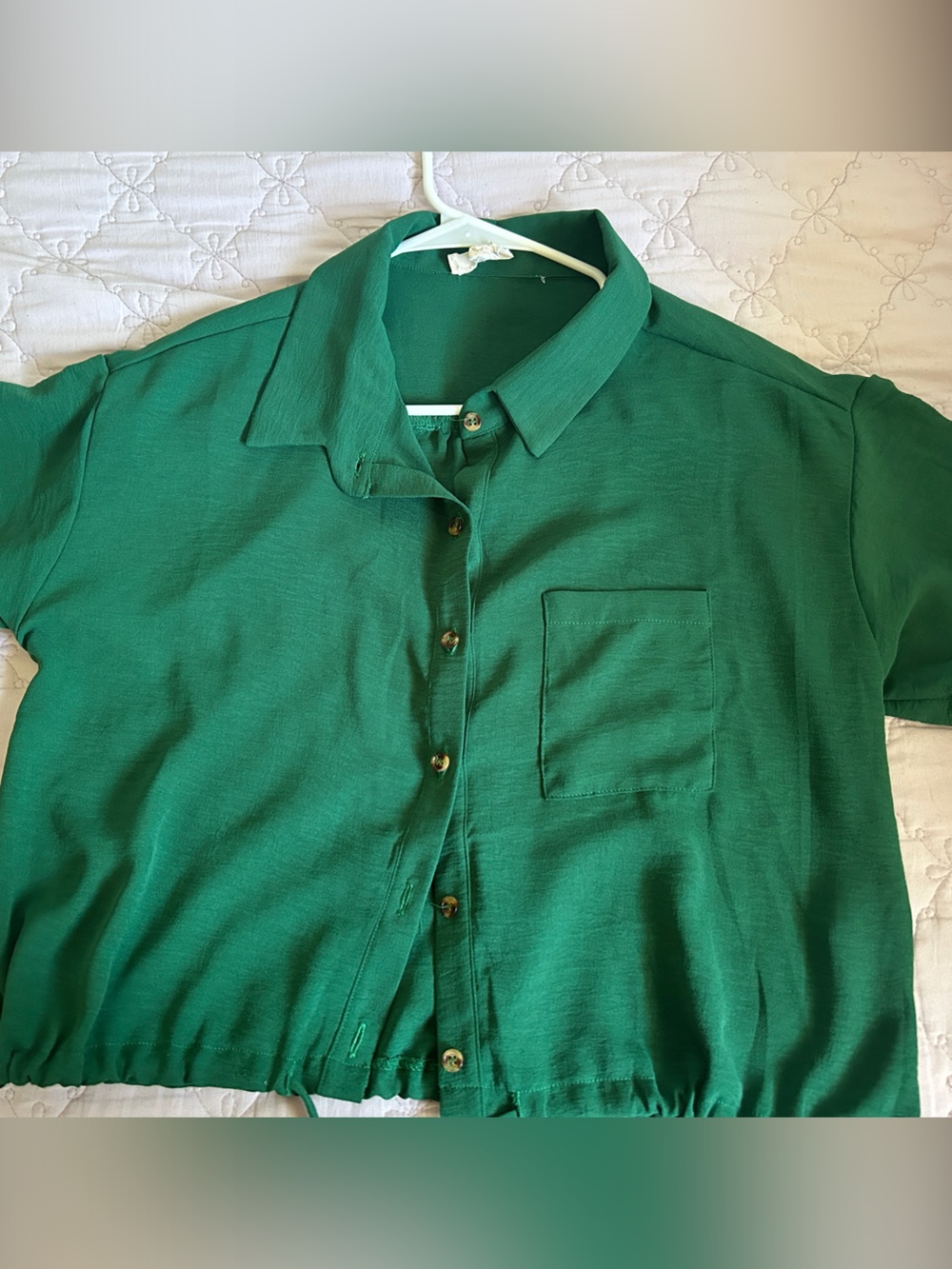 Green Button-Front Short Sleeve Shirt